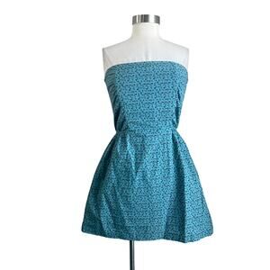 MUDD Y2K Strapless Mini Dress Teal Brown Smocked Back Pockets Medium